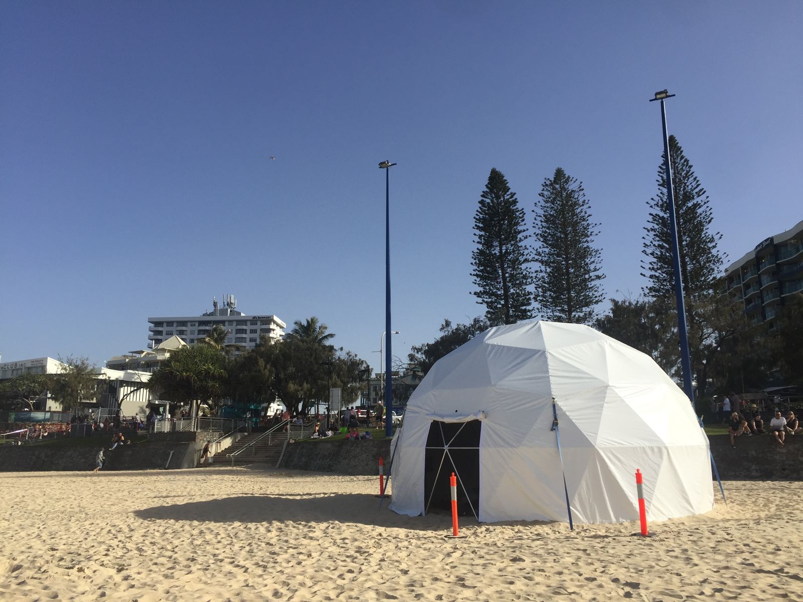 Event dome set up on the sand at Mooloolaba beach