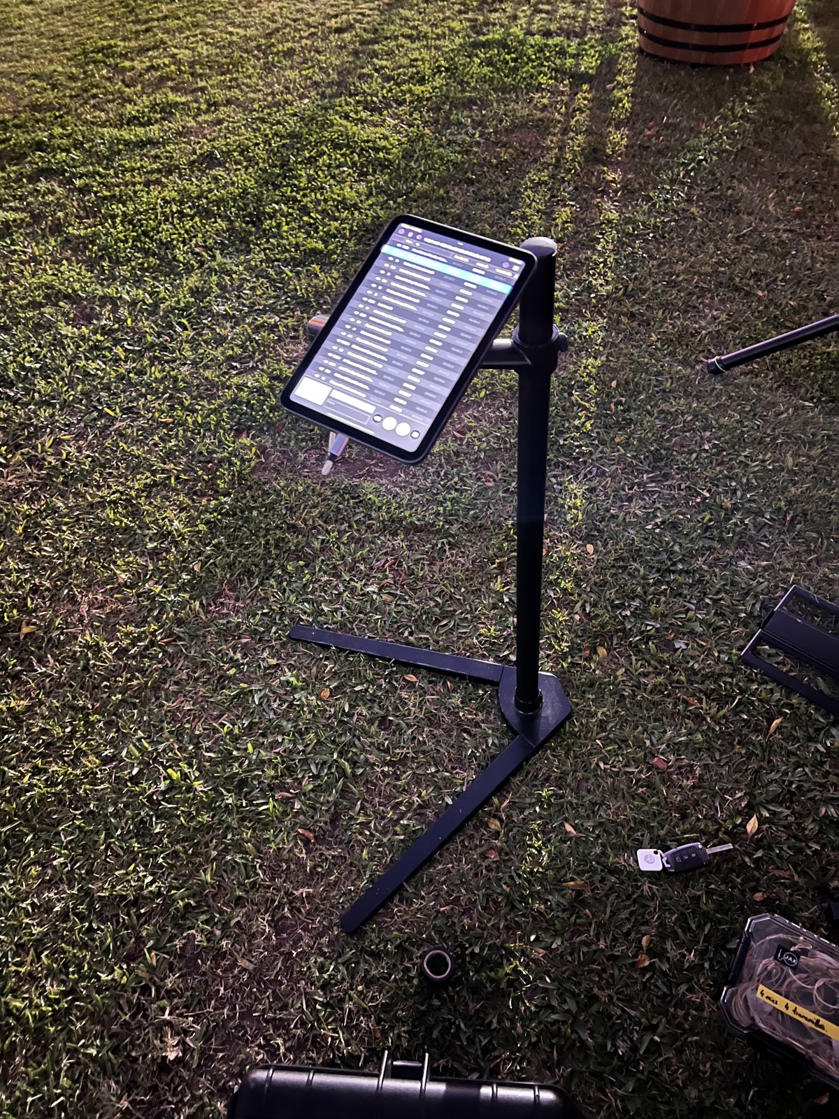 iPad mixer on a stand at a corporate event on the lawn at Corbould Park