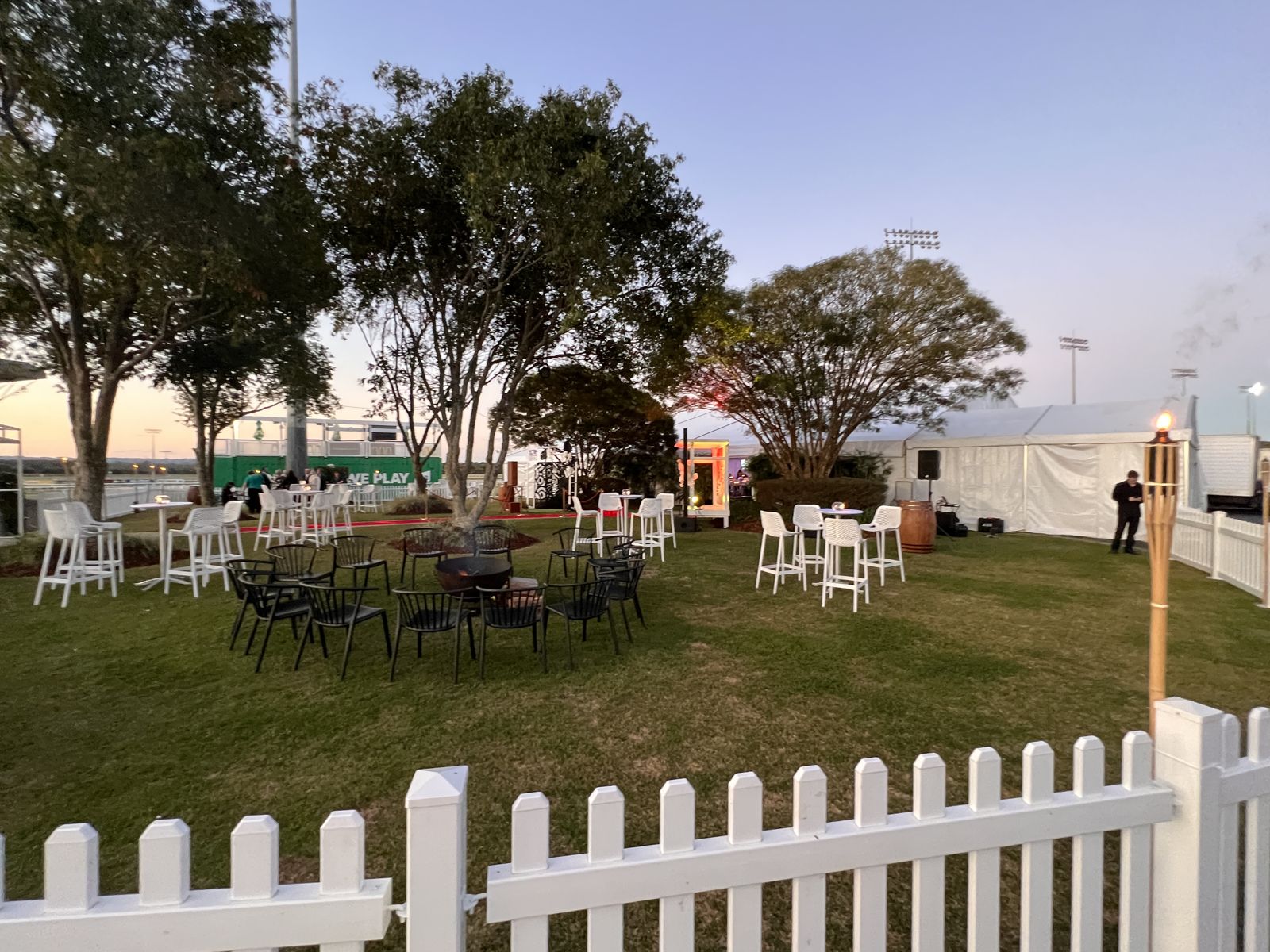 Corporate event lawn at Corbould Park Racecourse set before guests arrive