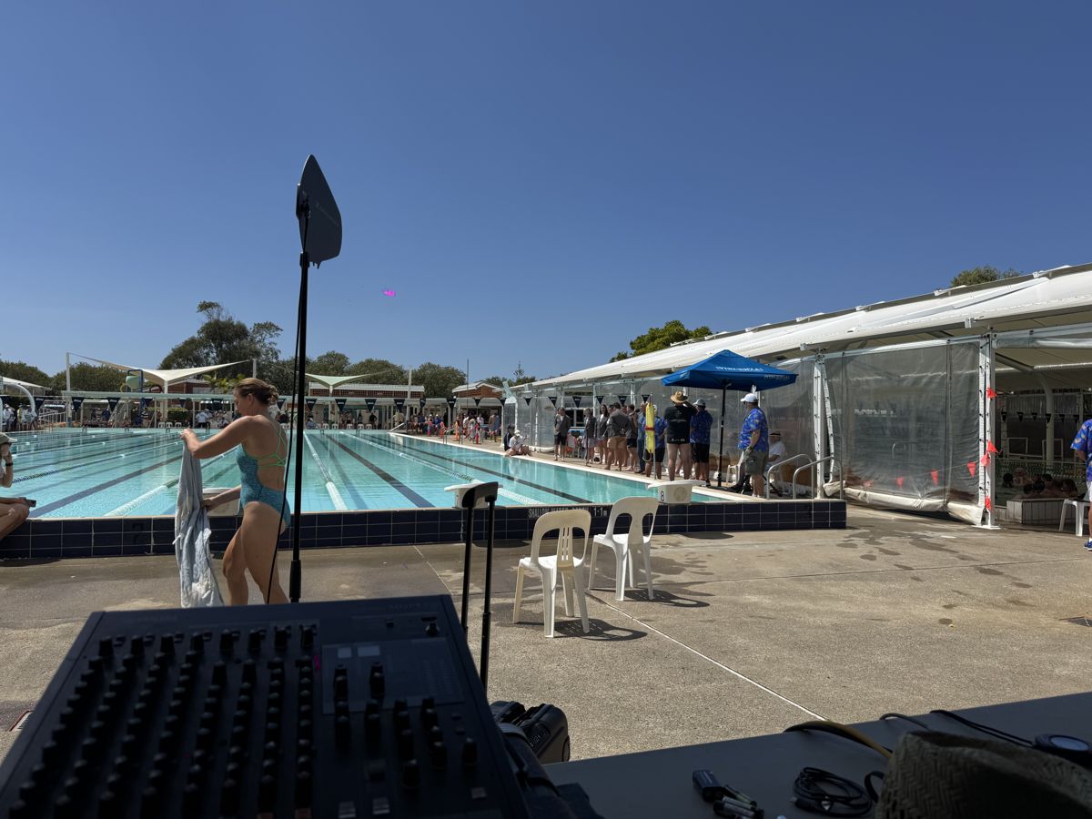Announcer position overlooking the pool at a Maroochydore swimming carnival
